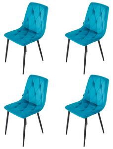 Set 4 scaune Kobe, DENVER, catifea turcoaz, picioare metalice negre, 43x55x84 cm