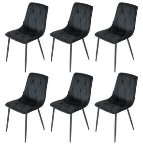Set 6 scaune Kobe, DENVER, catifea neagra, picioare metalice negre, 43x55x84 cm