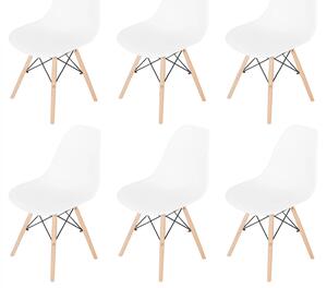 Set 6 scaune Malmo, DENVER, sezut tip scoica alb, picioare lemn, 46x54x80 cm