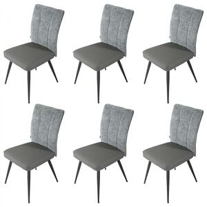 Set 6 scaune Tivoli, DENVER, piele ecologica antracit si stofa gri, picioare metalice negre, 46x56x96 cm