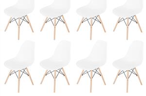 Set 8 scaune Malmo, DENVER, sezut tip scoica alb, picioare lemn, 48x54x80 cm