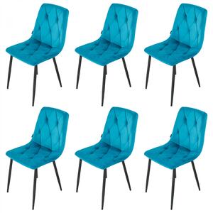 Set 6 scaune Kobe, DENVER, catifea turcoaz, picioare metalice negre, 43x55x84 cm