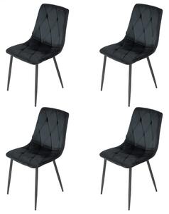 Set 4 scaune Kobe, DENVER, catifea neagra, picioare metalice negre, 43x55x84 cm