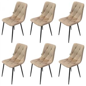 Set 6 scaune Kobe, DENVER, catifea bej, picioare metalice negre, 43x55x84 cm