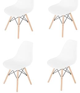 Set 4 scaune Malmo, DENVER, sezut tip scoica alb, picioare lemn, 46x54x80 cm
