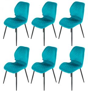 Set 6 scaune Goteborg, DENVER, catifea turcoaz, picioare metalice negre, 48x58x86 cm