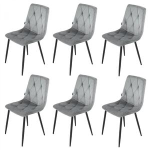 Set 6 scaune Kobe, DENVER, catifea gri, picioare metalice negre, 43x55x84 cm