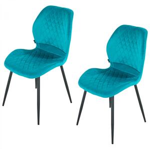 Set 2 scaune Goteborg, DENVER, catifea turcoaz, picioare metalice negre, 48x58x86 cm