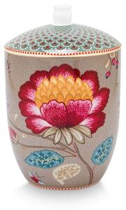 Borcan cu capac, din porțelan, Pip Studio, Khaki, 21x13.5 cm, colecția Blooming Tales