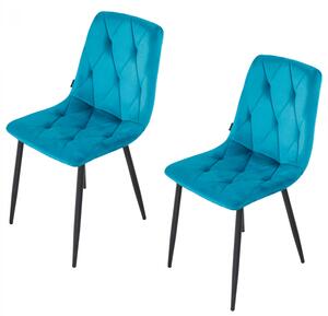 Set 2 scaune Kobe, DENVER, catifea turcoaz, picioare metalice negre, 43x55x84 cm