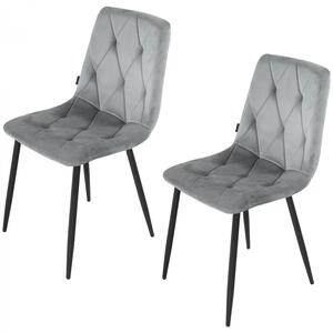 Set 2 scaune Kobe, DENVER, catifea gri, picioare metalice negre, 43x55x84 cm