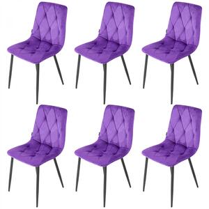 Set 6 scaune Kobe, DENVER, catifea mov, picioare metalice negre, 43x55x84 cm