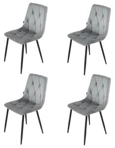 Set 4 scaune Kobe, DENVER, catifea gri, picioare metalice negre, 43x55x84 cm