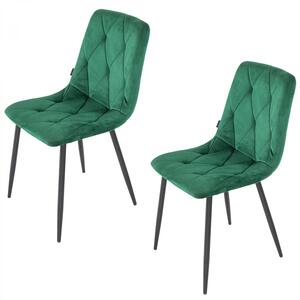 Set 2 scaune Kobe, DENVER, catifea verde, picioare metalice negre, 43x55x84 cm