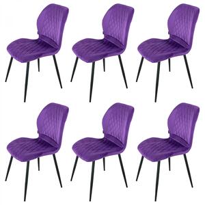 Set 6 scaune Goteborg, DENVER, catifea mov, picioare metalice negre, 48x58x86 cm