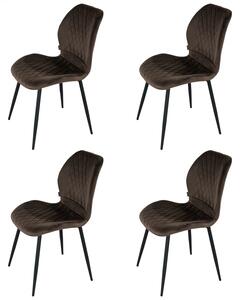 Set 4 scaune Goteborg, DENVER, catifea maro, picioare metalice negre, 48x58x86 cm