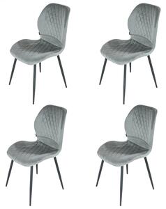 Set 4 scaune Goteborg, DENVER, catifea gri, picioare metalice negre, 48x58x86 cm