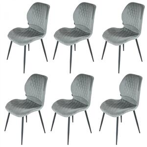 Set 6 scaune Goteborg, DENVER, catifea gri, picioare metalice negre, 48x58x86 cm