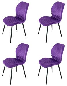 Set 4 scaune Goteborg, DENVER, catifea mov, picioare metalice negre, 48x58x86 cm