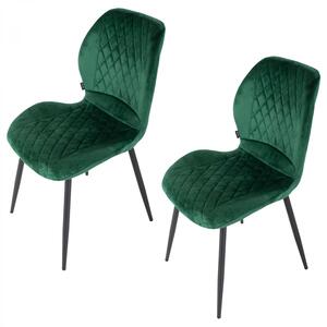 Set 2 scaune Goteborg, DENVER, catifea verde, picioare metalice negre, 48x58x86 cm
