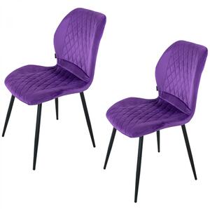 Set 2 scaune Goteborg, DENVER, catifea mov, picioare metalice negre, 48x58x86 cm