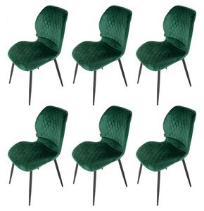 Set 6 scaune Goteborg, DENVER, catifea verde, picioare metalice negre, 48x58x86 cm