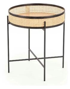 Masuta cafea LANIPA, negru/stejar natural, ratan/otel, 50x50x55 cm