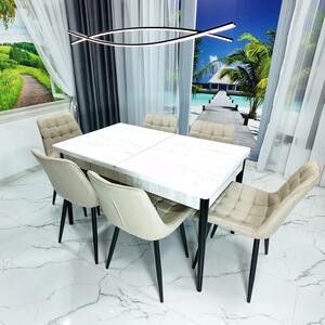 Set masa extensibila Napoli Pin antichizat cu 6 scaune Osaka bej, DENVER, picioare vopsite negru, 130x80x76 cm