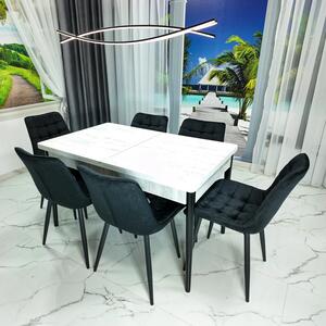Set masa extensibila Napoli Pin antichizat cu 6 scaune Osaka negru, DENVER, picioare vopsite negru, 130x80x76 cm
