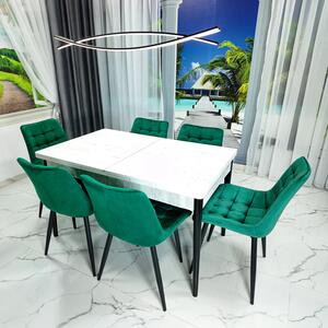 Set masa extensibila Napoli Pin antichizat cu 6 scaune Osaka verde, DENVER, picioare vopsite negru, 130x80x76 cm