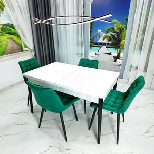 Set masa extensibila Napoli Pin antichizat cu 4 scaune Osaka verde, DENVER, picioare vopsite negru, 130x80x76 cm