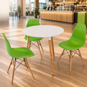 Set masa Salzburg alba cu 3 scaune Malmo verde, DENVER, blat MDF alb, forma rotunda, 80x74 cm