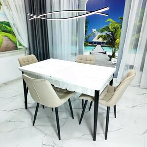 Set masa extensibila Napoli Pin antichizat cu 4 scaune Osaka bej, DENVER, picioare vopsite negru, 130x80x76 cm