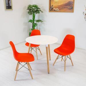 Set masa Salzburg alba cu 3 scaune Malmo portocaliu, DENVER, blat MDF alb, forma rotunda, 80x74 cm