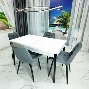 Set masa extensibila Napoli Pin antichizat cu 4 scaune Osaka gri, DENVER, picioare vopsite negru, 130x80x76 cm