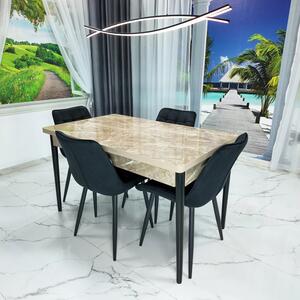 Set masa extensibila Napoli Royal Beige cu 4 scaune Osaka negru, DENVER, picioare vopsite negru, 130x80x76 cm