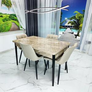 Set masa extensibila Napoli Royal Beige cu 4 scaune Osaka bej, DENVER, picioare vopsite negru, 130x80x76 cm
