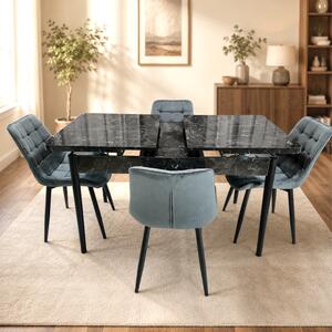 Set masa extensibila Napoli Black Marble cu 4 scaune Osaka gri, DENVER, picioare vopsite negru, 130x80x76 cm