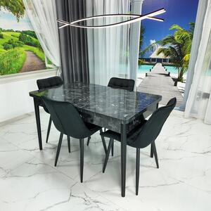 Set masa extensibila Napoli Black Marble cu 4 scaune Osaka negru, DENVER, picioare vopsite negru, 130x80x76 cm