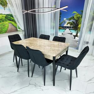 Set masa extensibila Napoli Royal Beige cu 6 scaune Osaka negru, DENVER, picioare vopsite negru, 130x80x76 cm