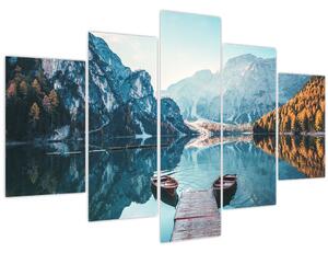 Tablou - Bărci pe Lacul Braies (150x105 cm)
