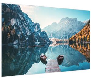Tablou - Bărci pe Lacul Braies (90x60 cm)