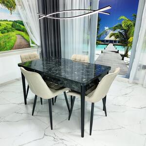 Set masa extensibila Napoli Black Marble cu 4 scaune Osaka bej, DENVER, picioare vopsite negru, 130x80x76 cm