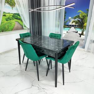 Set masa extensibila Napoli Black Marble cu 4 scaune Osaka verde , DENVER, picioare vopsite negru, 130x80x76 cm