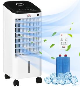 HOMCOM Răcitor Evaporativ 3-în-1, Ventilator, Umidificator cu Gheață și Dezumidificator, 3 Viteze, 3 Moduri și Telecomandă, Timer 12 Ore, 65W din ABS, 24.5x27x60 cm, Alb | Aosom Romania
