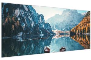 Tablou - Bărci pe Lacul Braies (120x50 cm)