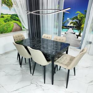 Set masa extensibila Napoli Black Marble cu 6 scaune Osaka bej, DENVER, picioare vopsite negru, 130x80x76 cm