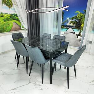 Set masa extensibila Napoli Black Marble cu 6 scaune Osaka gri, DENVER, picioare vopsite negru, 130x80x76 cm