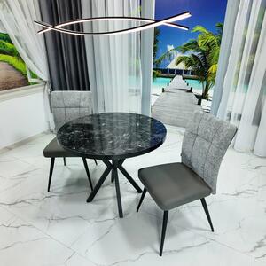 Set masa Hamburg Black Marble cu 2 scaune Tivoli gri cu antracit, DENVER, picioare negre, forma rotunda, 90x73 cm