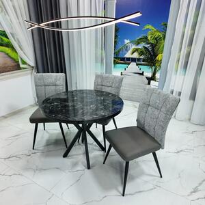 Set masa Hamburg Black Marble cu 3 scaune Tivoli gri cu antracit, DENVER, picioare negre, forma rotunda, 90x73 cm